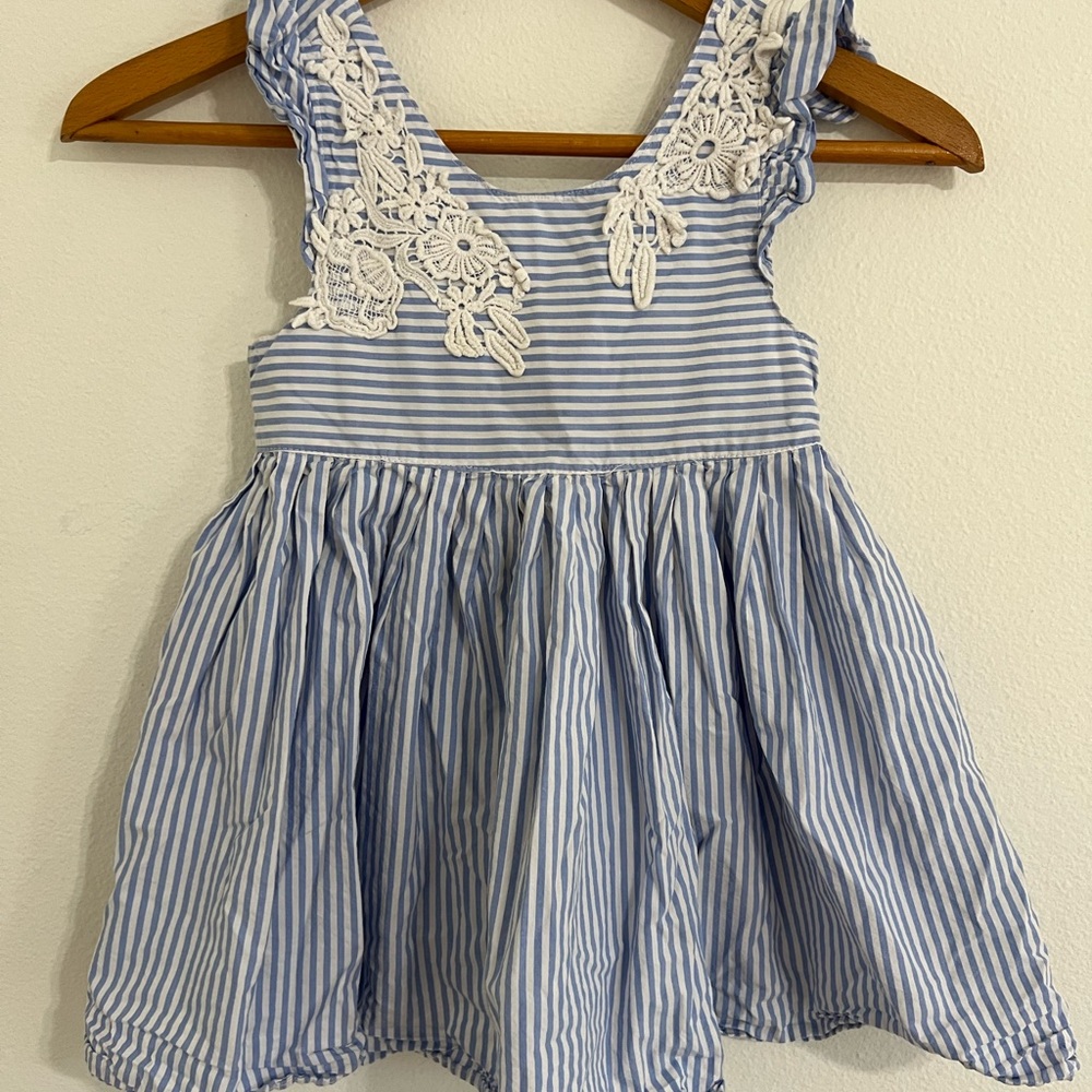 Blue Striped Kids Shirt with Lace Detail